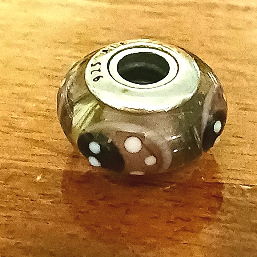 Pandora Retired Black and Brown Ladybug Murano Glass Charm - Picture 2 of 4